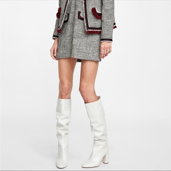 Zara | Leather Cream Knee Height Boots - Picture 3 of 14